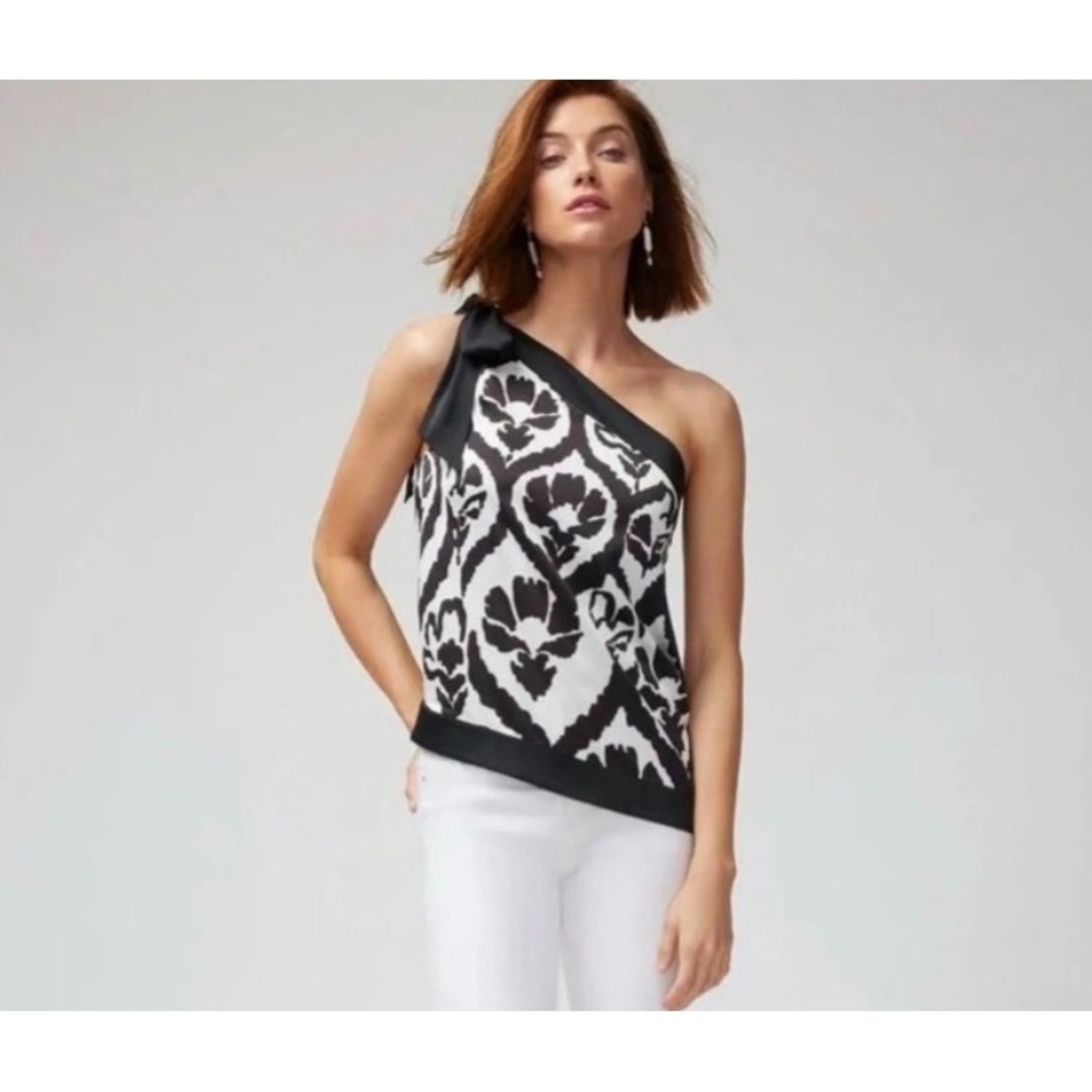 White House Black Market One Shoulder Top Black White Medium
